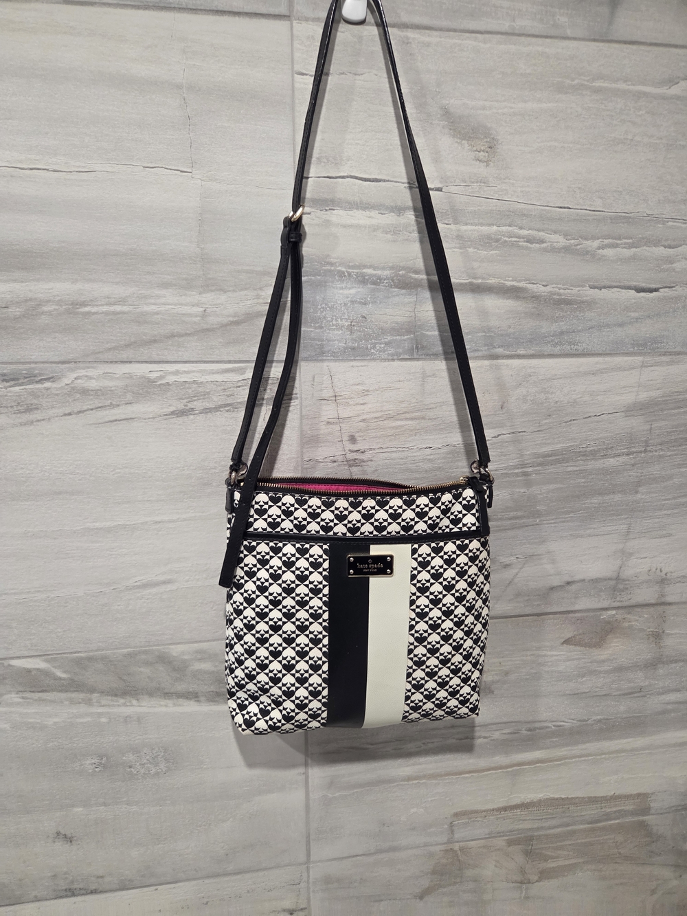 Kate Spade New York Spade Print Crossbody Bag Black White Leather Trim